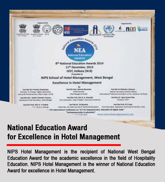 NIPS is national education award winner for excellence in hotel management