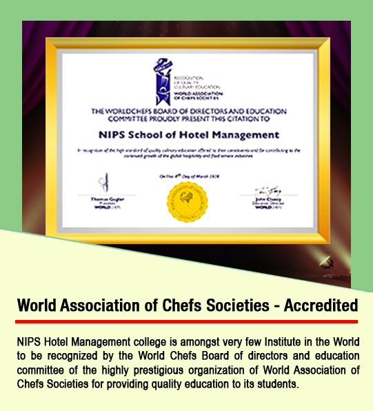 NIPS has been accredited by world association of chef societies